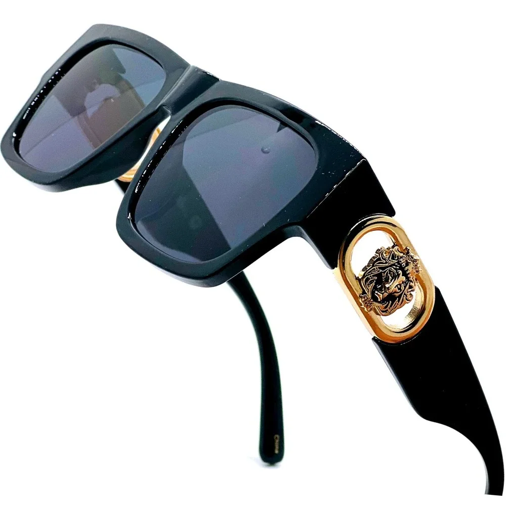 Square Men Sunglasses Gold Accents‎ 100% UV Protection Street Wear Lentes Gafas